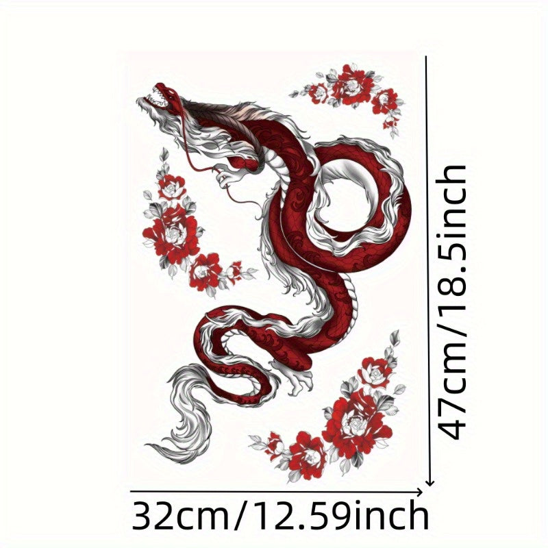 Large size painted semi permanent temporary tattoo stickers Red dragon pattern Arm tattoo Tattoos on the legs Activity Festivals Party exclusive Waterproof temporary tattoo sticker