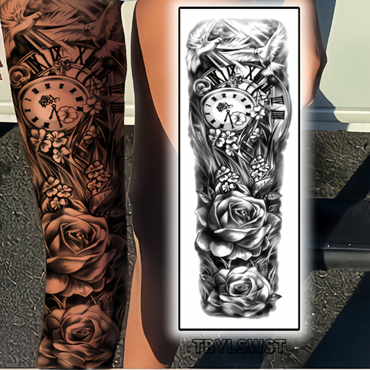 1pc Large size temporary tattoo stickers with painted clock patterns Arm Legs Waterproof tattoo sticker on the buttocks Activity Festivals Party scene usage