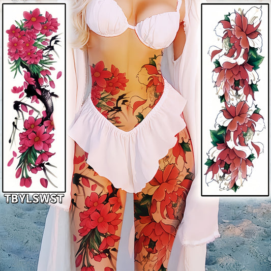2pcs large-sized painted semi permanent temporary tattoo stickers Flower pattern Arm tattoo Tattoos on the legs Activity Festivals Party exclusive Waterproof temporary tattoo sticker