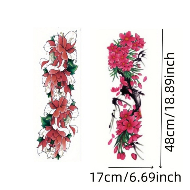 2pcs large-sized painted semi permanent temporary tattoo stickers Flower pattern Arm tattoo Tattoos on the legs Activity Festivals Party exclusive Waterproof temporary tattoo sticker