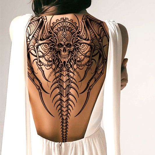 Two large-sized painted semi permanent temporary tattoo stickers human skeleton. Flower pattern Back tattoo Tattoos on the legs Activity Festivals Party exclusive Waterproof temporary tattoo sticker