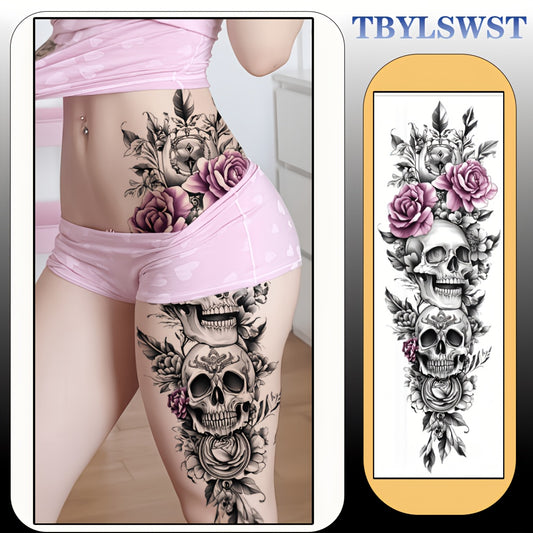 1pc Large size painted semi permanent temporary tattoo stickers Pink skull pattern Arm tattoo Tattoos on the legs Activity Festivals Party exclusive Waterproof temporary tattoo sticker