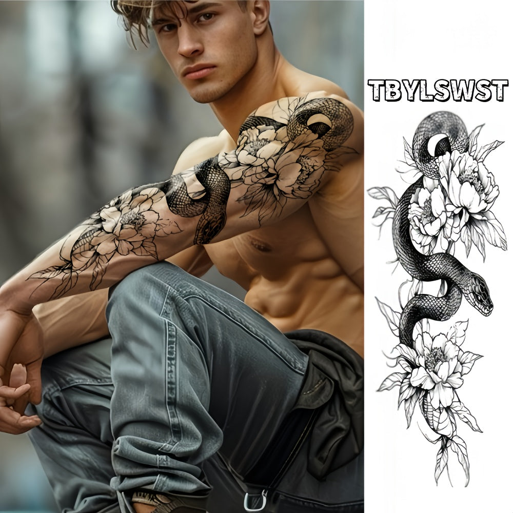 1pc Large size back. arm. Leg. Temporary tattoo stickers. flowers. Snake pattern. activities. party. Available during holidays