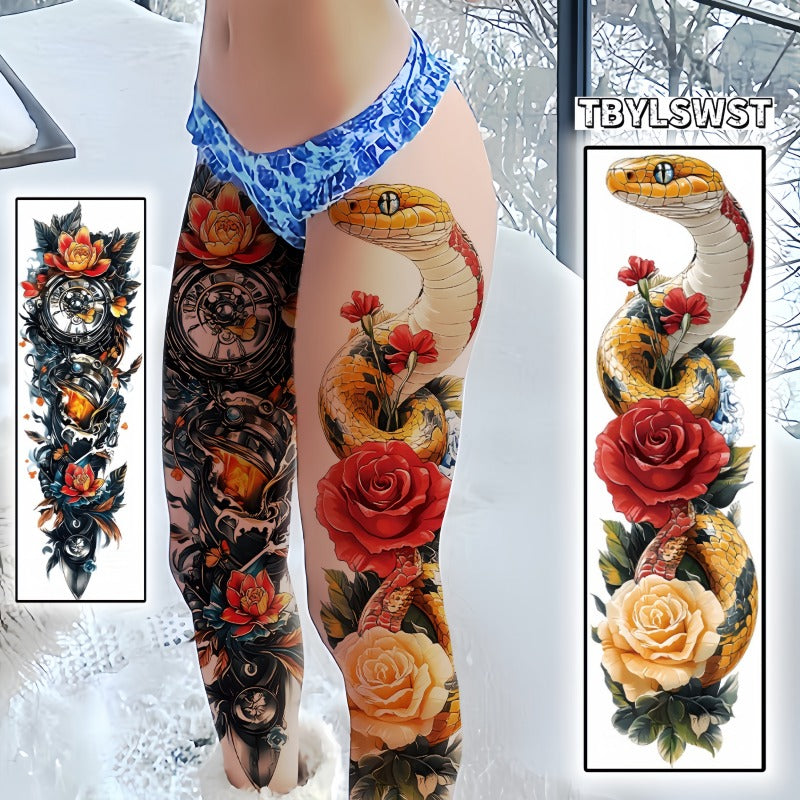 2pcs Large size painted semi permanent temporary tattoo stickers Snake pattern Totem pattern Arm tattoo Tattoos on the legs Activity Festivals Party exclusive Waterproof temporary tattoo sticker