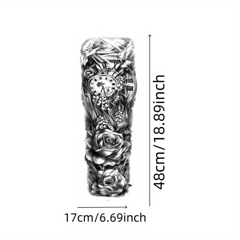 1pc Large size temporary tattoo stickers with painted clock patterns Arm Legs Waterproof tattoo sticker on the buttocks Activity Festivals Party scene usage
