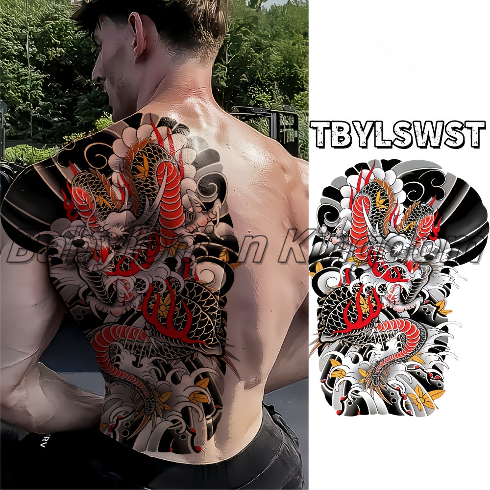 1pc Large size temporary dragon back tattoo sticker, waterproof arm and leg dragon tattoo sticker