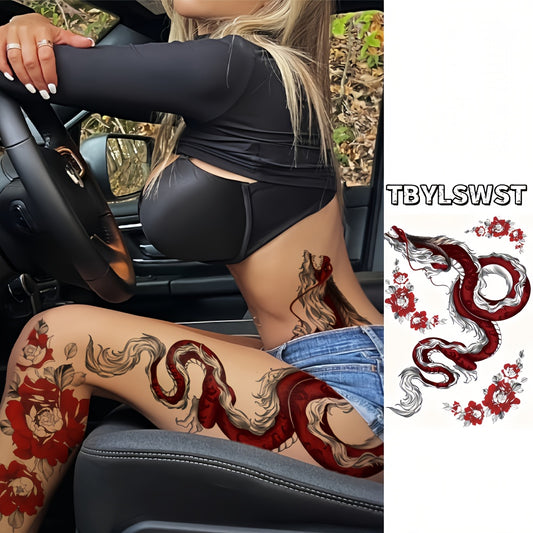 Large size painted semi permanent temporary tattoo stickers Red dragon pattern Arm tattoo Tattoos on the legs Activity Festivals Party exclusive Waterproof temporary tattoo sticker