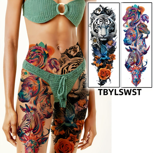 2pcs Large animals Tiger painted temporary tattoo sticker Arm Legs Waterproof tattoo sticker on the buttocks Activity Festivals Party scene usage