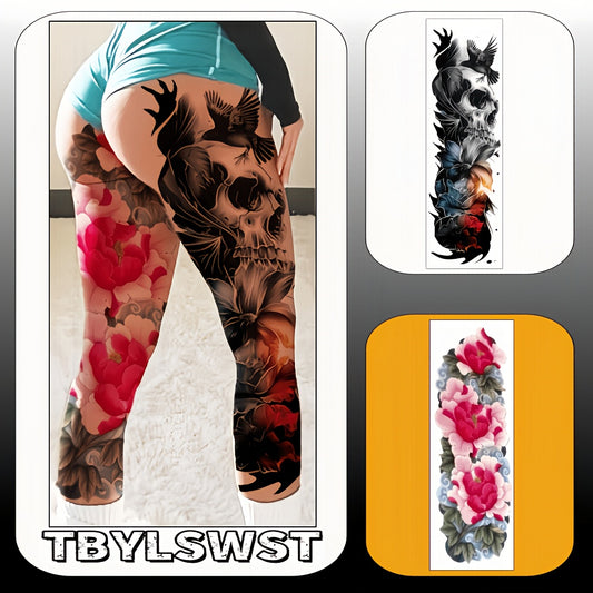 2pcs Large sized crow Flower painting temporary tattoo stickers Arm Legs Waterproof tattoo sticker on the buttocks Activity Festivals Party scene usage