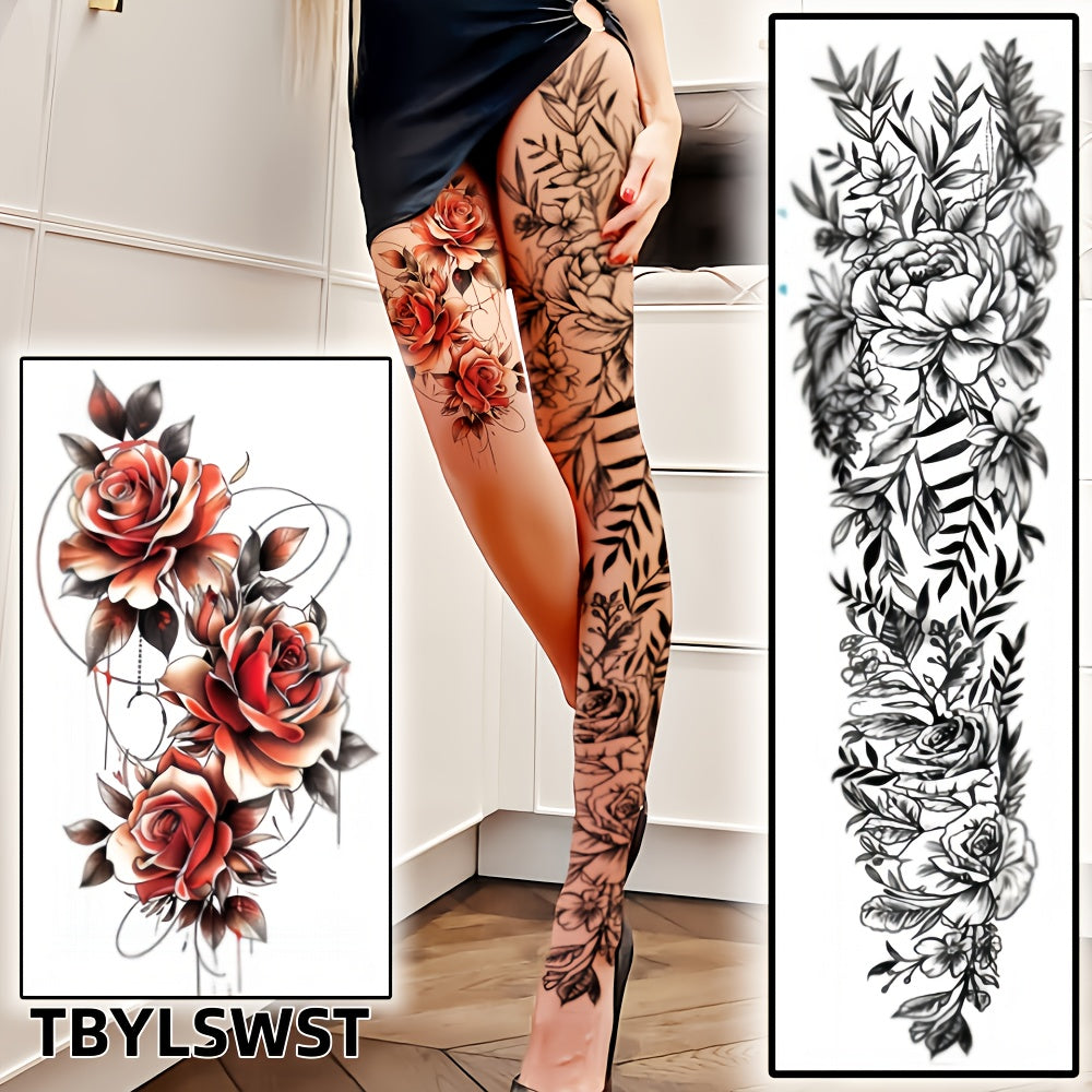 2pcs Large sized shark Flower painting temporary tattoo stickers Arm Legs Back Waterproof tattoo sticker on the buttocks Activity Festivals Party scene usage