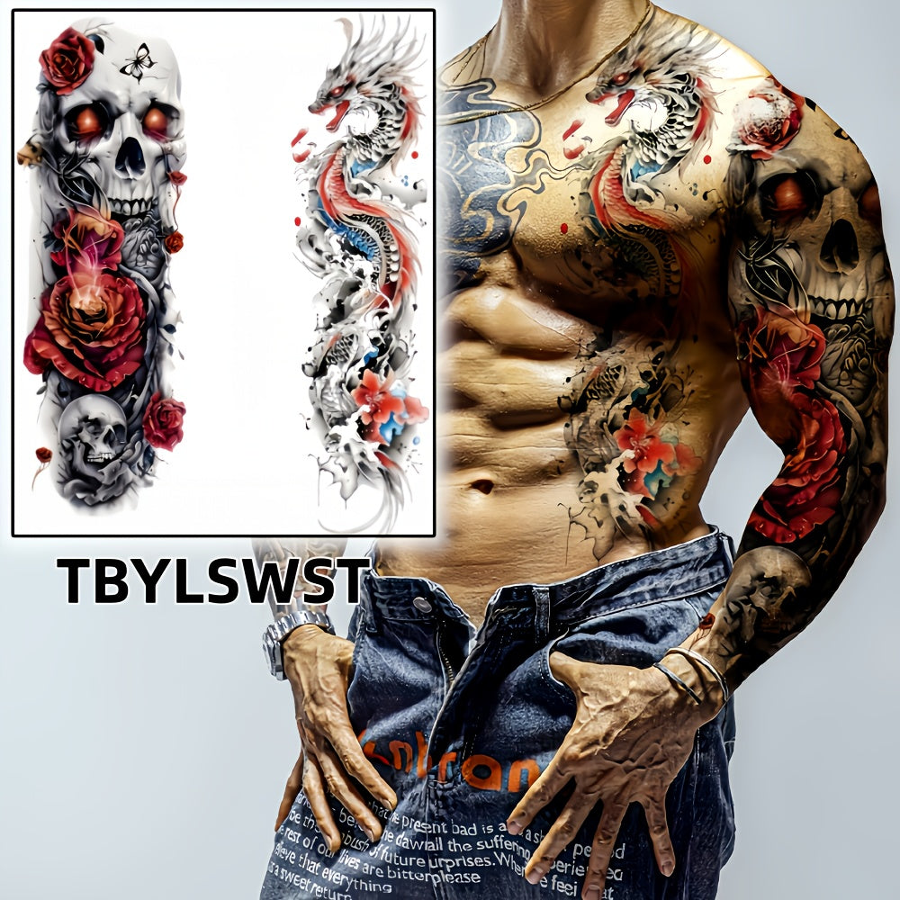 2pcs Large sized floral skeletons Temporary tattoo sticker for dragon painting Arm Legs Waterproof tattoo sticker on the buttocks Activity Festivals Party scene usage