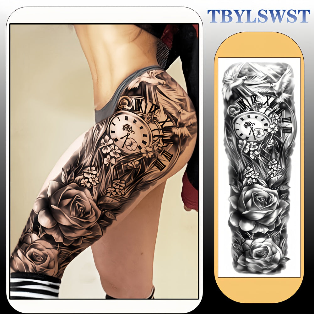 1pc Large size temporary tattoo stickers with painted clock patterns Arm Legs Waterproof tattoo sticker on the buttocks Activity Festivals Party scene usage