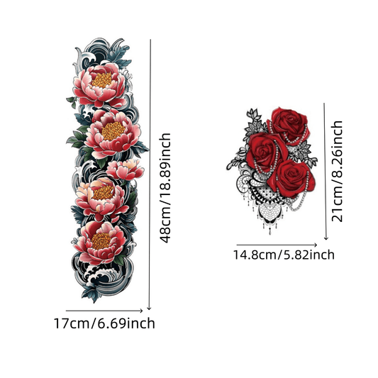 2pcs Large size temporary tattoo stickers with painted colors Peony pattern Red rose pattern Arm tattoo Tattoos on the legs Activity Festivals Party exclusive Waterproof temporary tattoo sticker