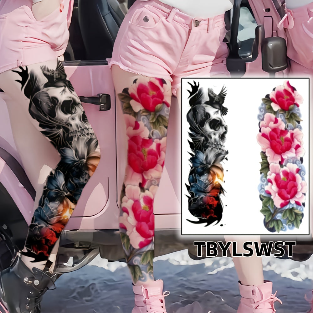 2pcs Large sized crow Flower painting temporary tattoo stickers Arm Legs Waterproof tattoo sticker on the buttocks Activity Festivals Party scene usage