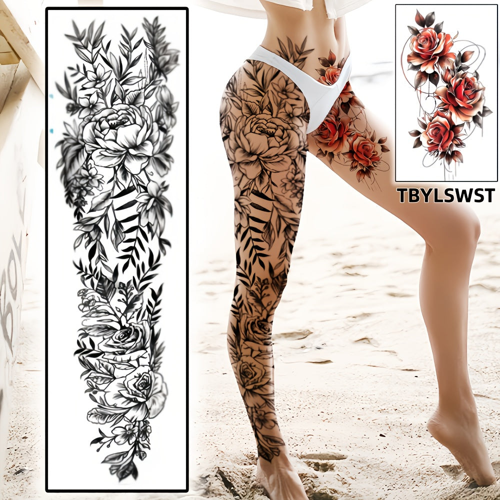 2pcs Large sized shark Flower painting temporary tattoo stickers Arm Legs Back Waterproof tattoo sticker on the buttocks Activity Festivals Party scene usage