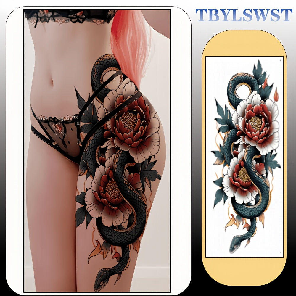 1PC large-sized painted semi permanent temporary tattoo sticker Flower snake pattern Arm tattoo Tattoos on the legs Activity Festivals Party exclusive Waterproof temporary tattoo sticker