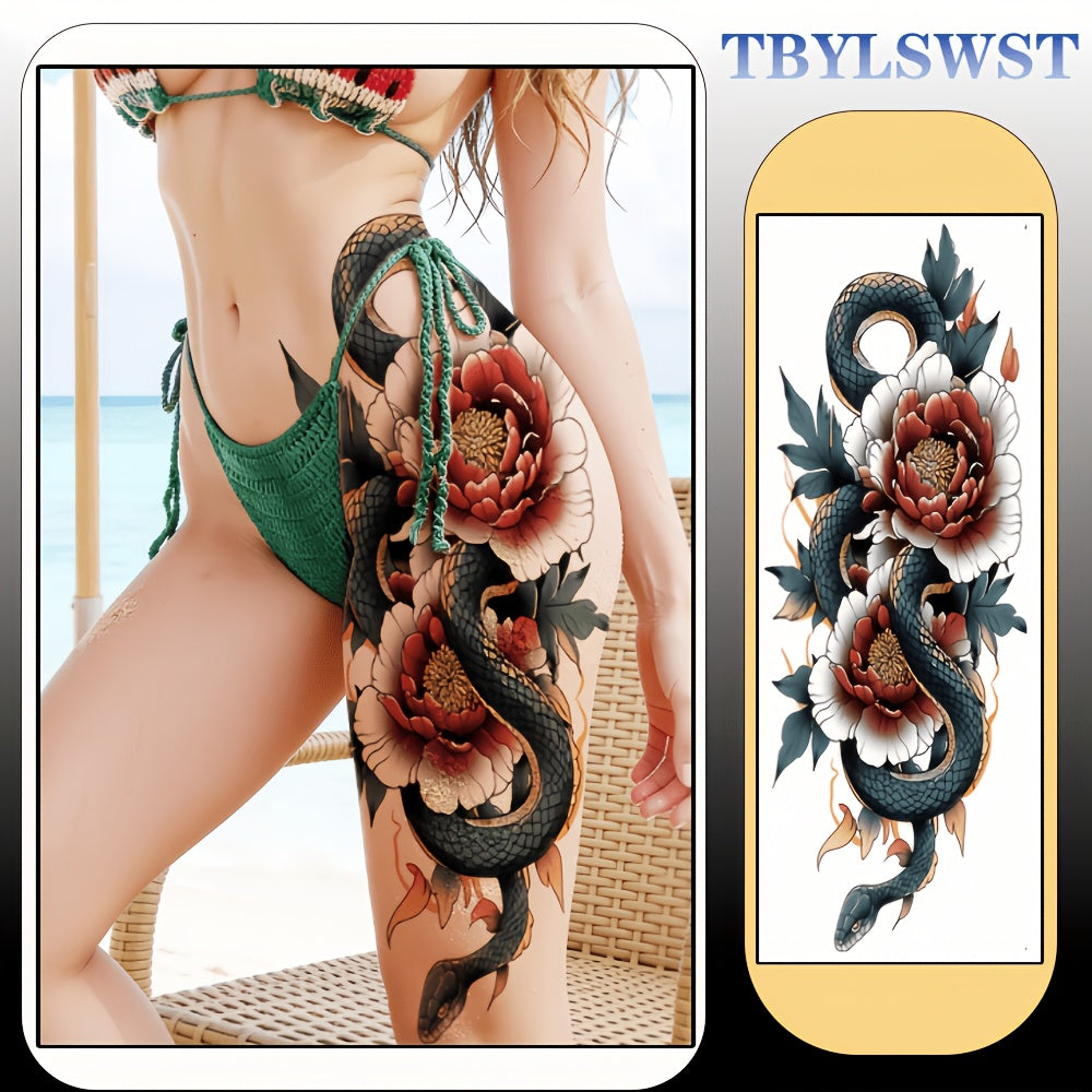 1PC large-sized painted semi permanent temporary tattoo sticker Flower snake pattern Arm tattoo Tattoos on the legs Activity Festivals Party exclusive Waterproof temporary tattoo sticker