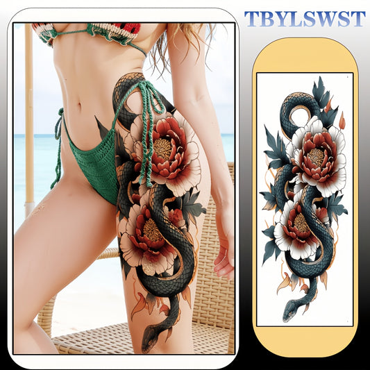 1PC large-sized painted semi permanent temporary tattoo sticker Flower snake pattern Arm tattoo Tattoos on the legs Activity Festivals Party exclusive Waterproof temporary tattoo sticker