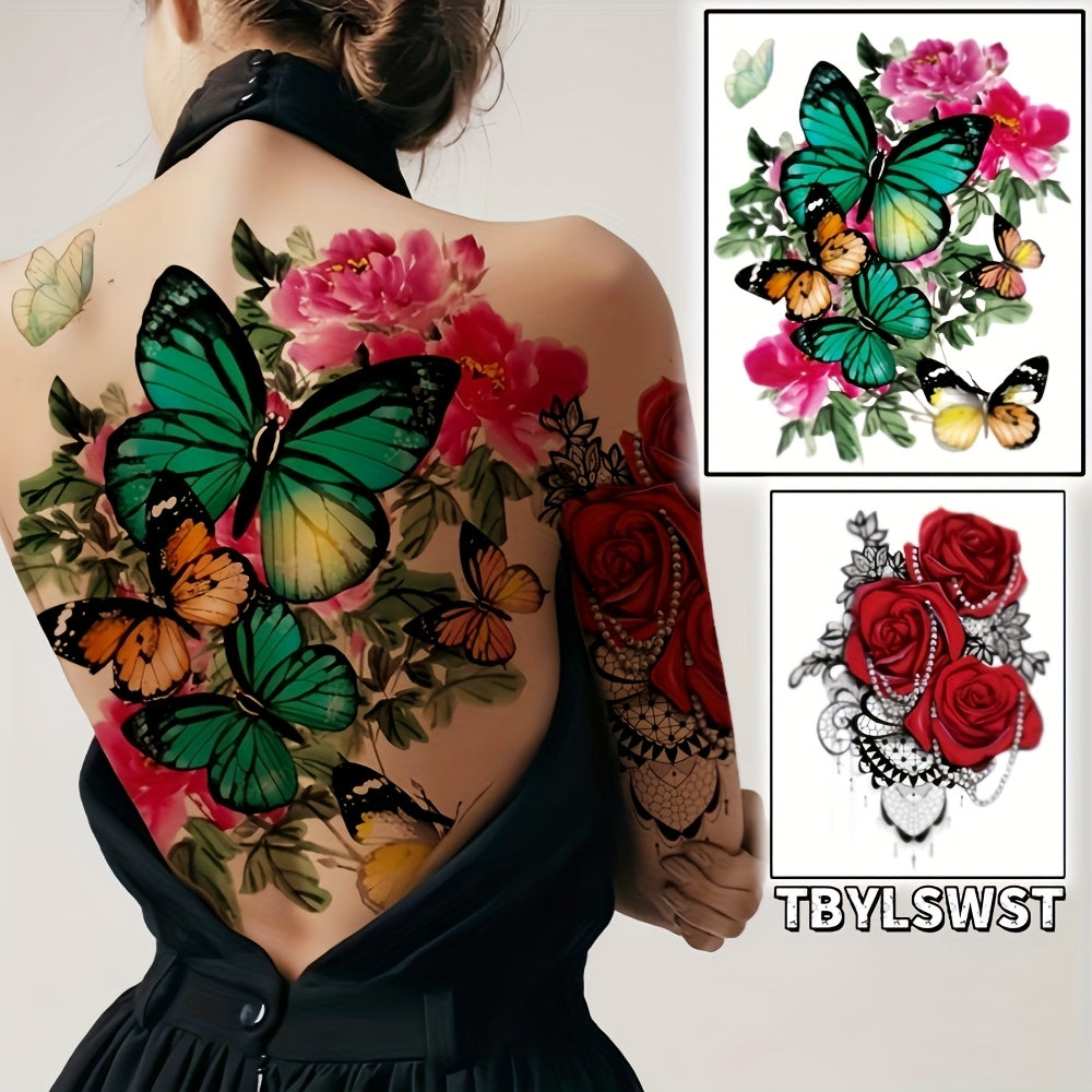 2pcs Large size Flower painting temporary tattoo stickers Arm Legs Back Waterproof tattoo sticker on the buttocks Activity Festivals Party scene usage
