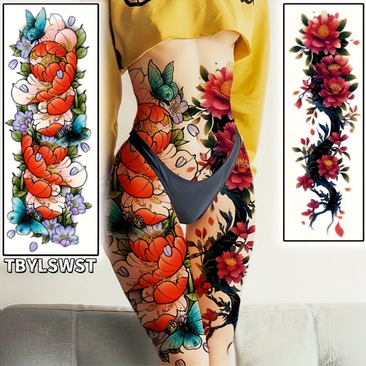 2pcs Large size flower painting temporary tattoo stickers Arm Legs Waterproof tattoo sticker on the buttocks Activity Festivals Party scene usage