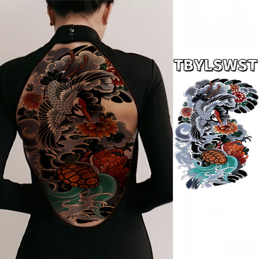 1pc Colorful temporary tattoo sticker for red-crowned crane in large size back. Waterproof sexy back and arm tattoos. activities. party. Holiday only