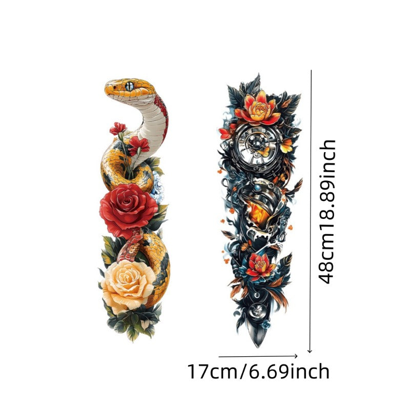 2pcs Large size painted semi permanent temporary tattoo stickers Snake pattern Totem pattern Arm tattoo Tattoos on the legs Activity Festivals Party exclusive Waterproof temporary tattoo sticker