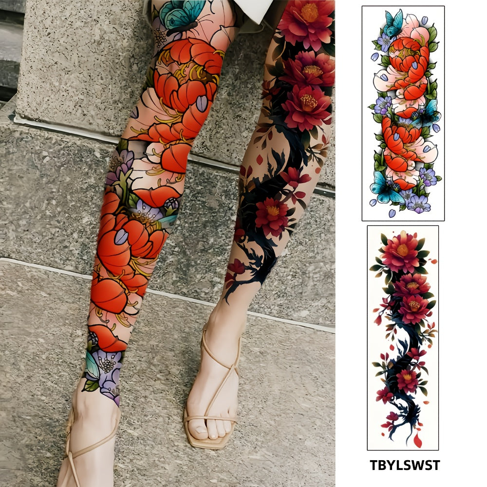 2pcs Large size flower painting temporary tattoo stickers Arm Legs Waterproof tattoo sticker on the buttocks Activity Festivals Party scene usage