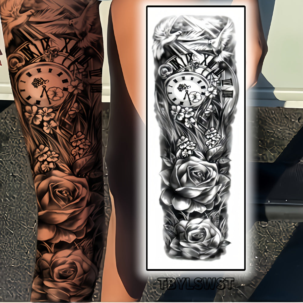 1pc Large size temporary tattoo stickers with painted clock patterns Arm Legs Waterproof tattoo sticker on the buttocks Activity Festivals Party scene usage