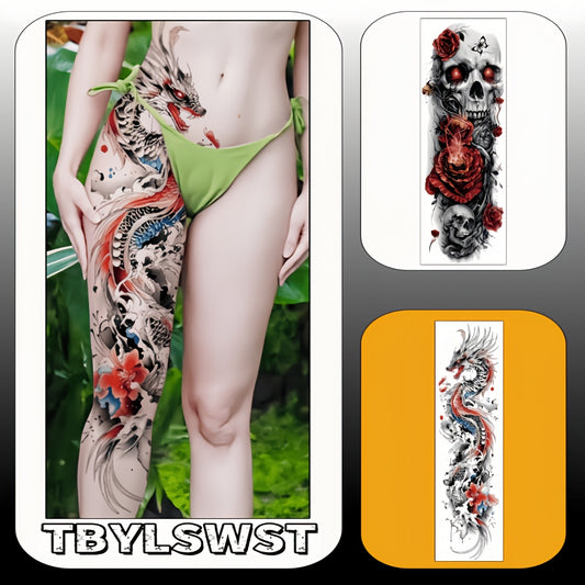 2pcs Large sized floral skeletons Temporary tattoo sticker for dragon painting Arm Legs Waterproof tattoo sticker on the buttocks Activity Festivals Party scene usage