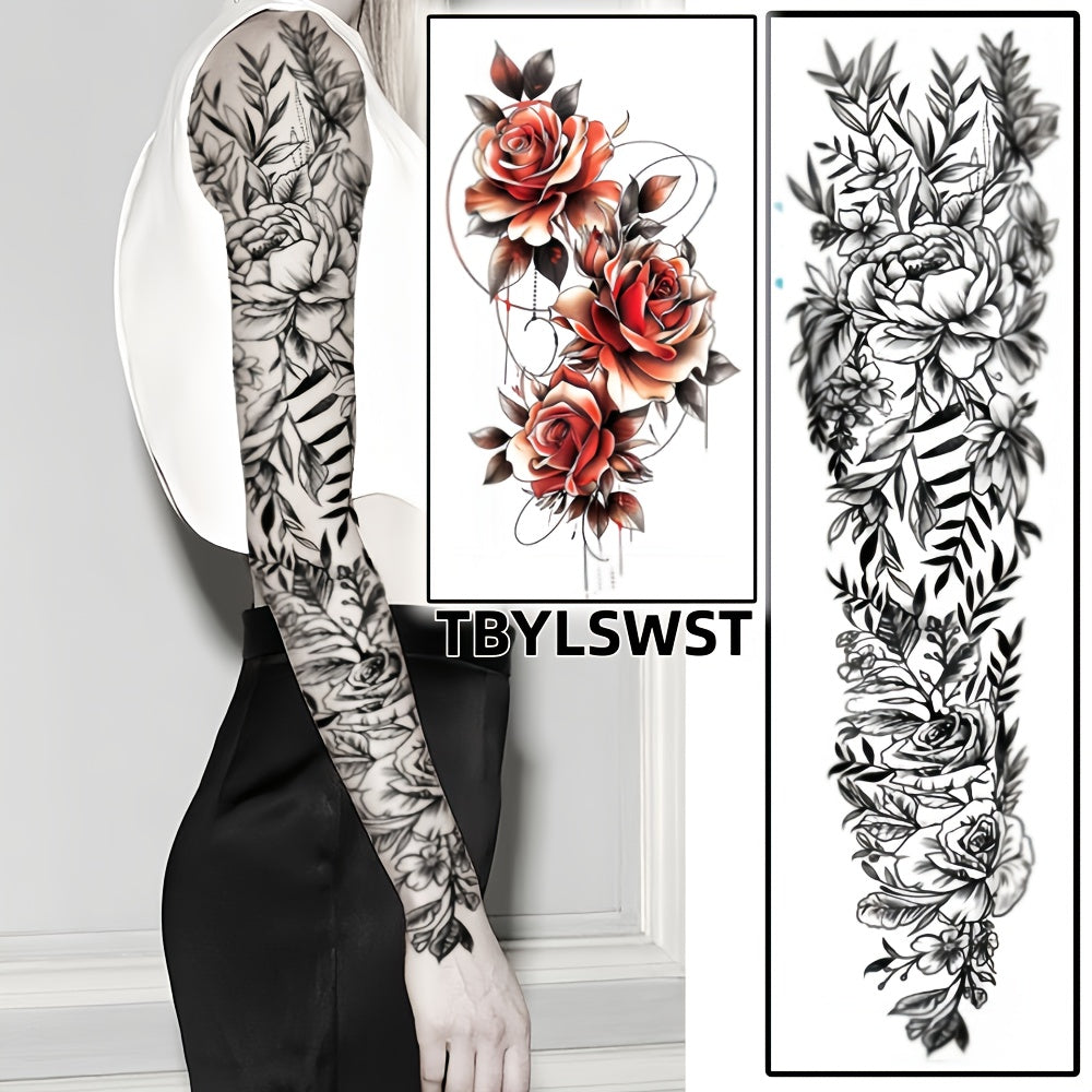 2pcs Large sized shark Flower painting temporary tattoo stickers Arm Legs Back Waterproof tattoo sticker on the buttocks Activity Festivals Party scene usage