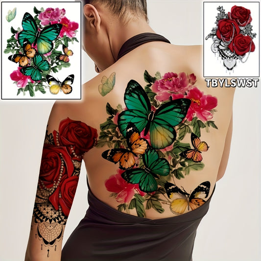 2pcs Large size Flower painting temporary tattoo stickers Arm Legs Back Waterproof tattoo sticker on the buttocks Activity Festivals Party scene usage