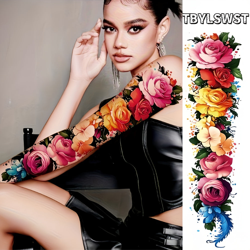 1pc Large size feather flower painting temporary tattoo sticker Arm Legs Waterproof tattoo sticker on the buttocks Activity Festivals Party scene usage