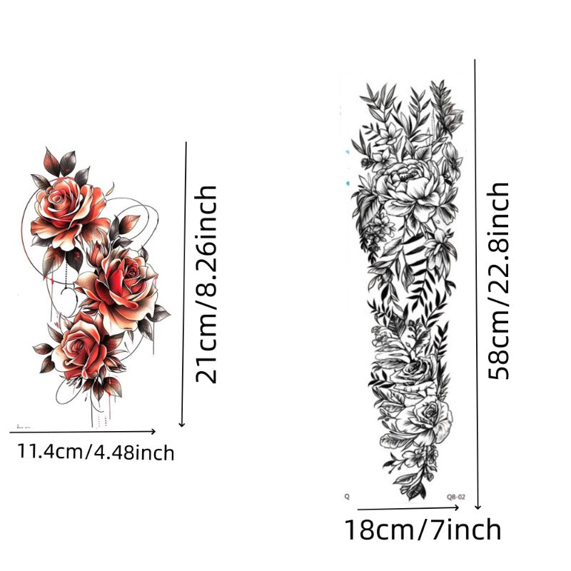2pcs Large sized shark Flower painting temporary tattoo stickers Arm Legs Back Waterproof tattoo sticker on the buttocks Activity Festivals Party scene usage