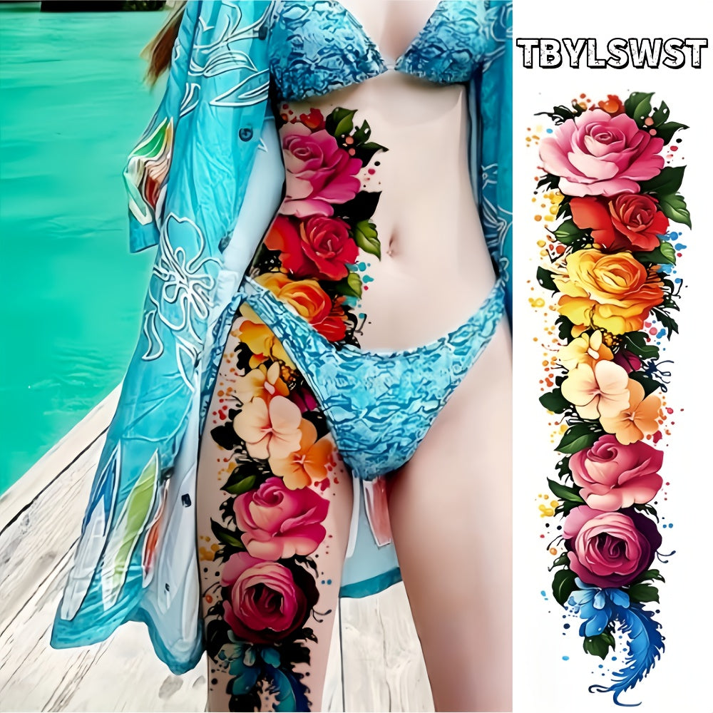1pc Large size feather flower painting temporary tattoo sticker Arm Legs Waterproof tattoo sticker on the buttocks Activity Festivals Party scene usage