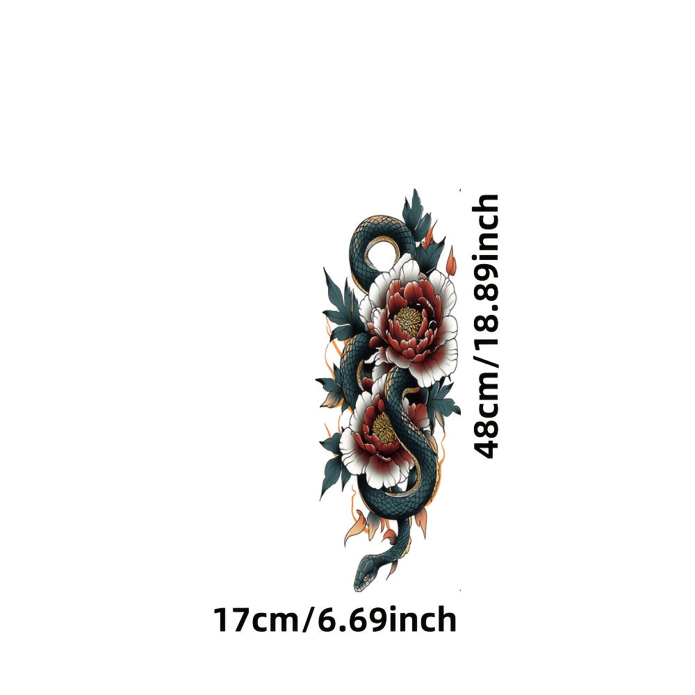 1PC large-sized painted semi permanent temporary tattoo sticker Flower snake pattern Arm tattoo Tattoos on the legs Activity Festivals Party exclusive Waterproof temporary tattoo sticker