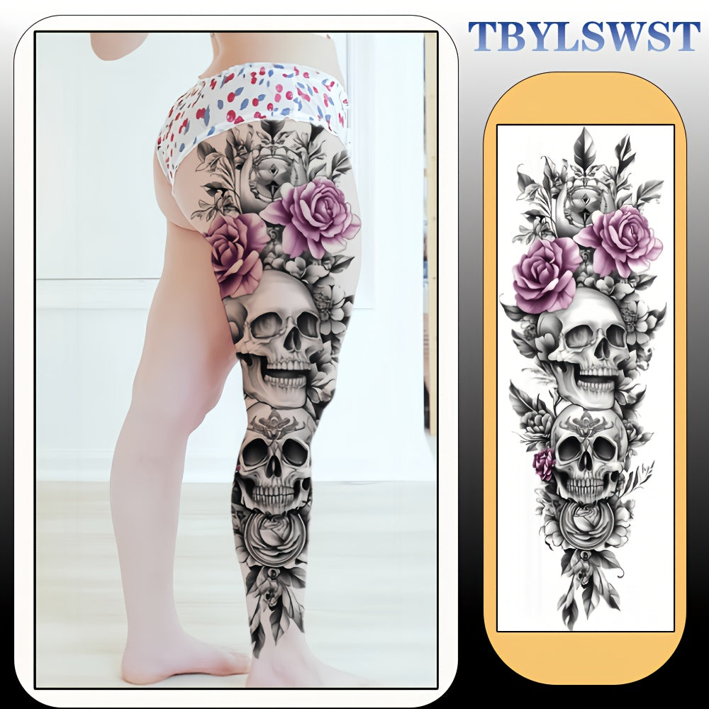 1pc Large size painted semi permanent temporary tattoo stickers Pink skull pattern Arm tattoo Tattoos on the legs Activity Festivals Party exclusive Waterproof temporary tattoo sticker