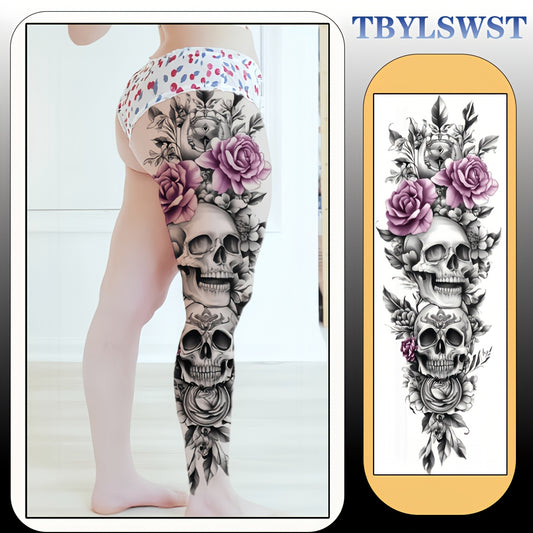 1pc Large size painted semi permanent temporary tattoo stickers Pink skull pattern Arm tattoo Tattoos on the legs Activity Festivals Party exclusive Waterproof temporary tattoo sticker