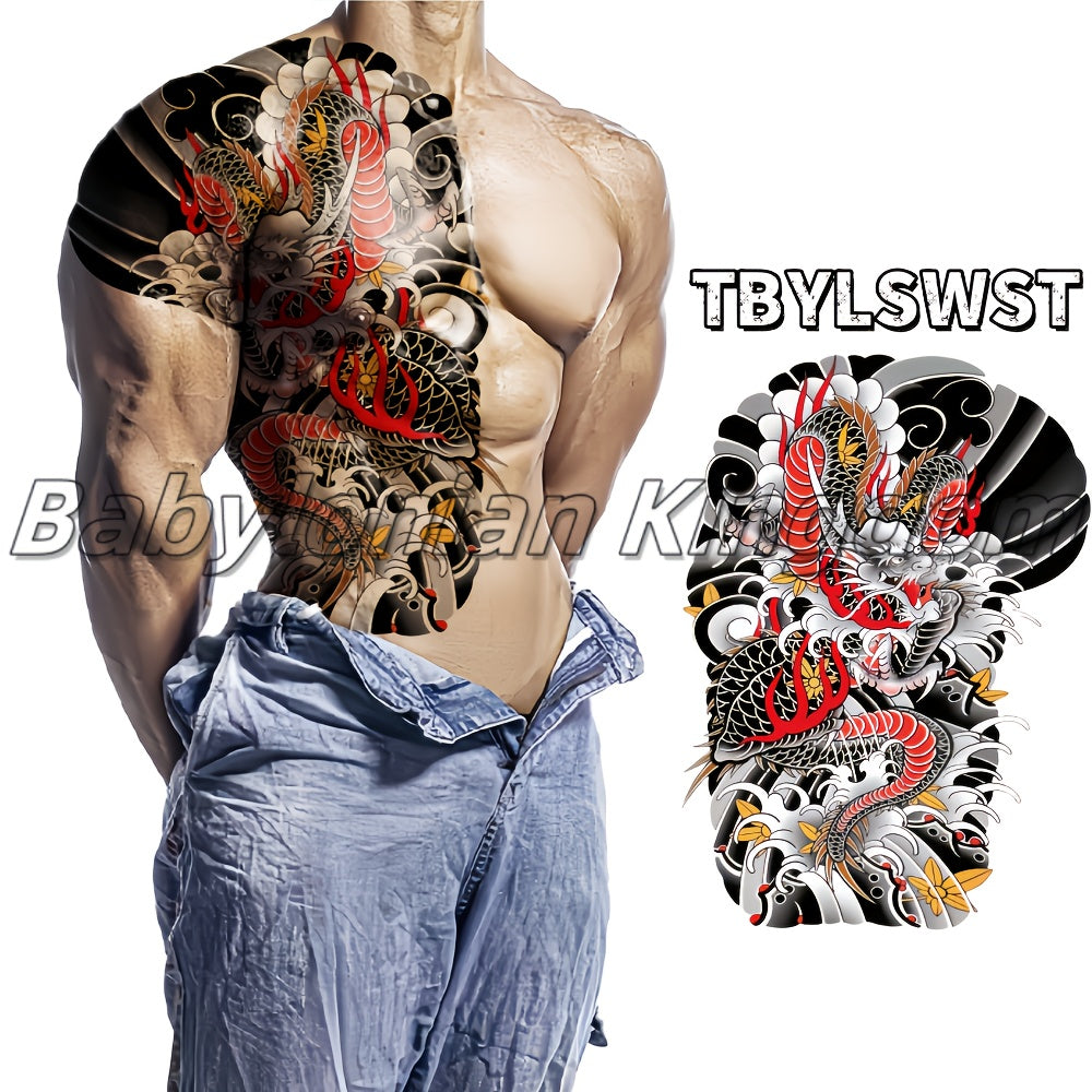 1pc Large size temporary dragon back tattoo sticker, waterproof arm and leg dragon tattoo sticker