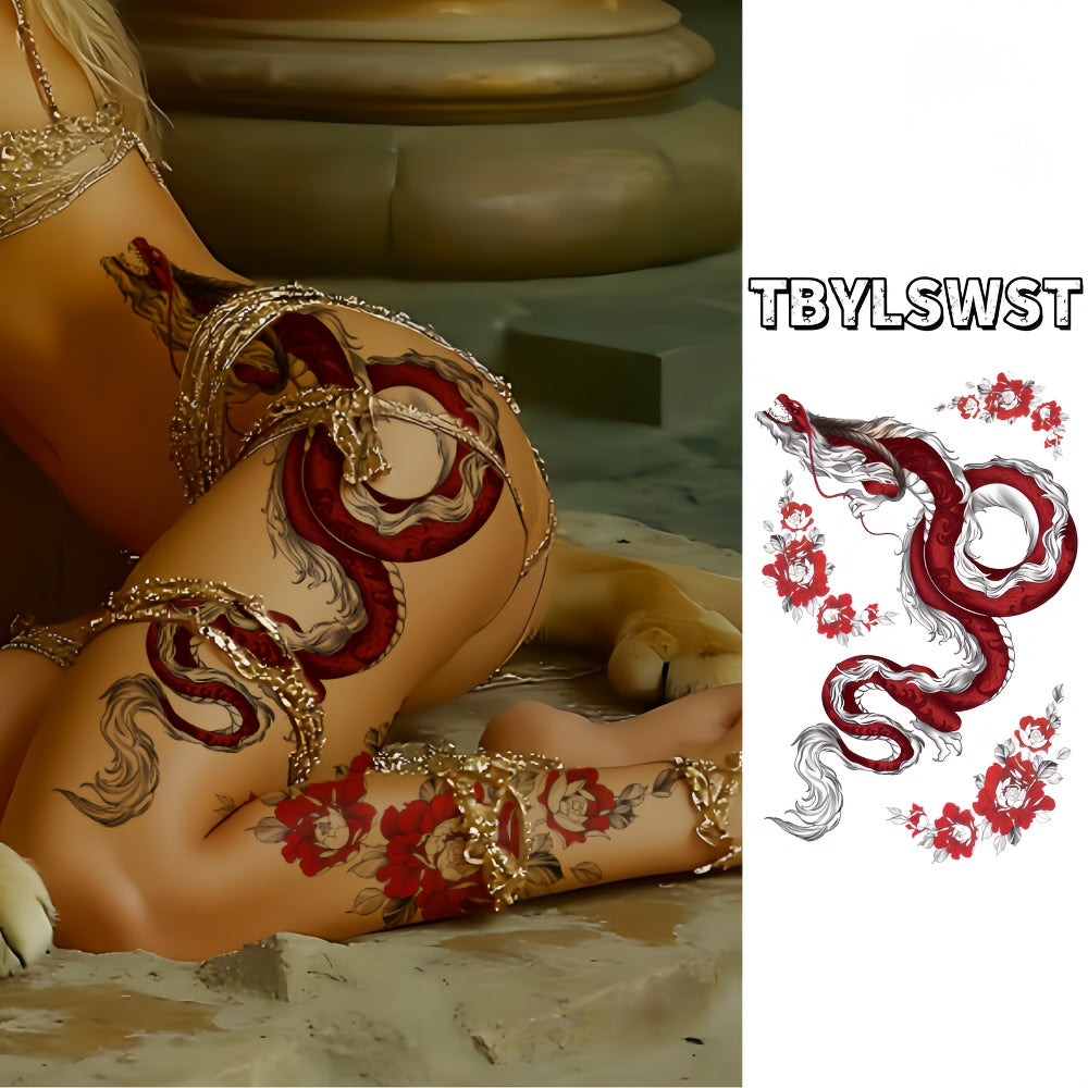 Large size painted semi permanent temporary tattoo stickers Red dragon pattern Arm tattoo Tattoos on the legs Activity Festivals Party exclusive Waterproof temporary tattoo sticker