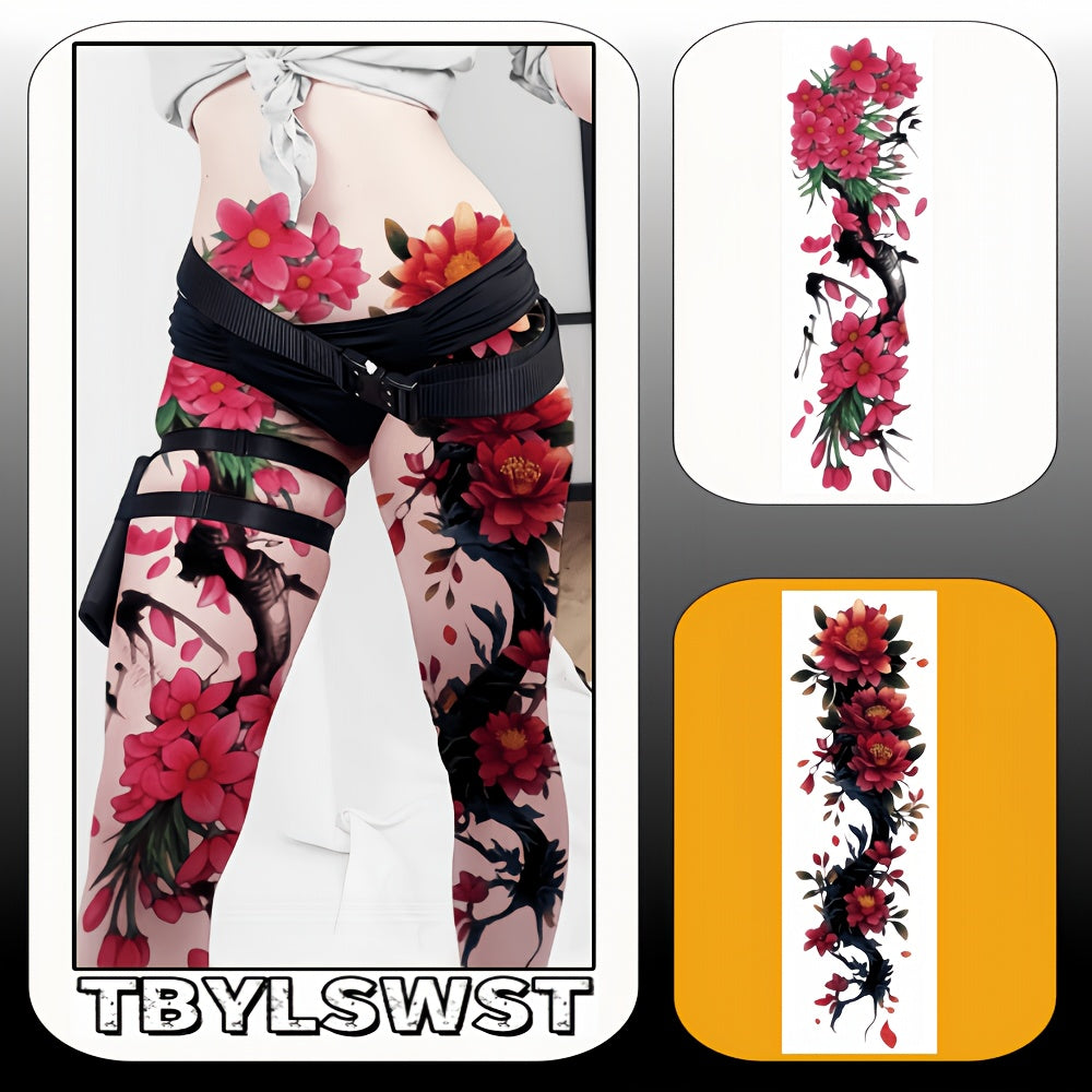 2pcs Large size flower painting temporary tattoo stickers Arm Legs Waterproof tattoo sticker on the buttocks Activity Festivals Party scene usage