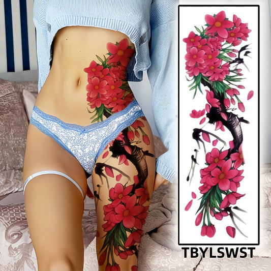 1pc Painted large size. Branches and flowers. Sexy women temporary tattoo paste. Leg. arm. Event party. Holiday only