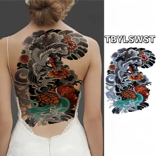 1pc Colorful temporary tattoo sticker for red-crowned crane in large size back. Waterproof sexy back and arm tattoos. activities. party. Holiday only