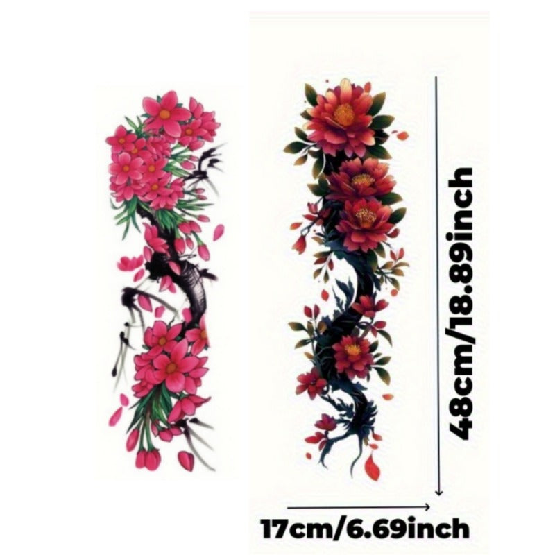 2pcs Large size flower painting temporary tattoo stickers Arm Legs Waterproof tattoo sticker on the buttocks Activity Festivals Party scene usage