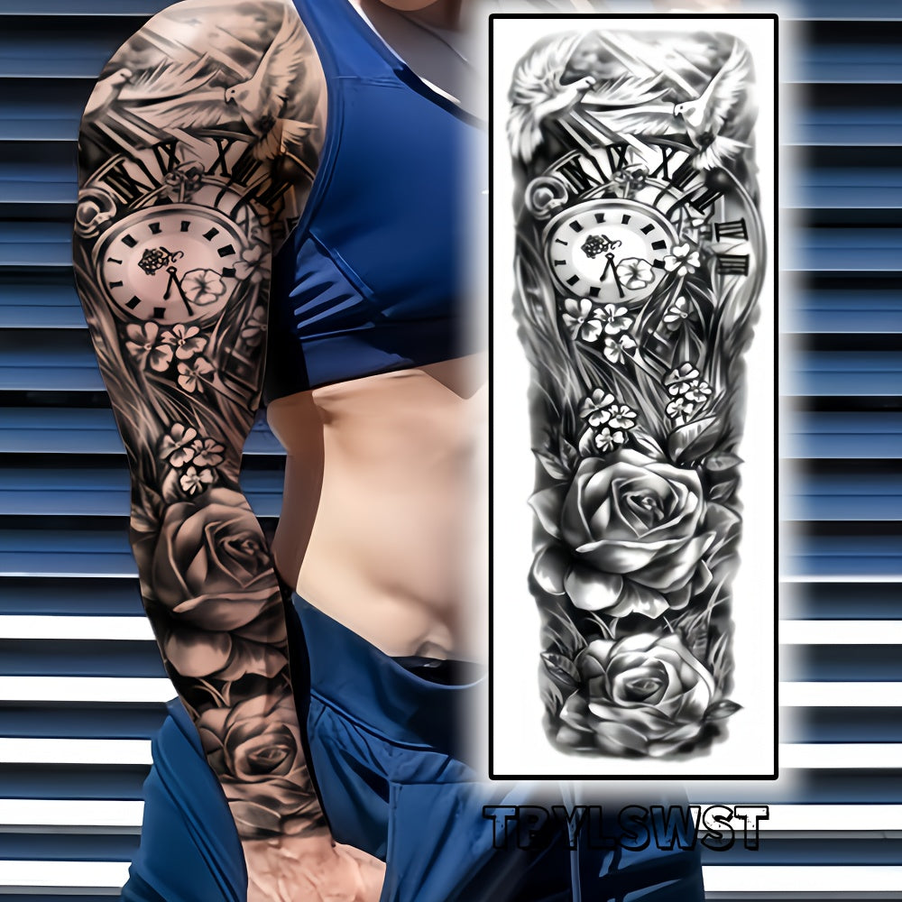 1pc Large size temporary tattoo stickers with painted clock patterns Arm Legs Waterproof tattoo sticker on the buttocks Activity Festivals Party scene usage