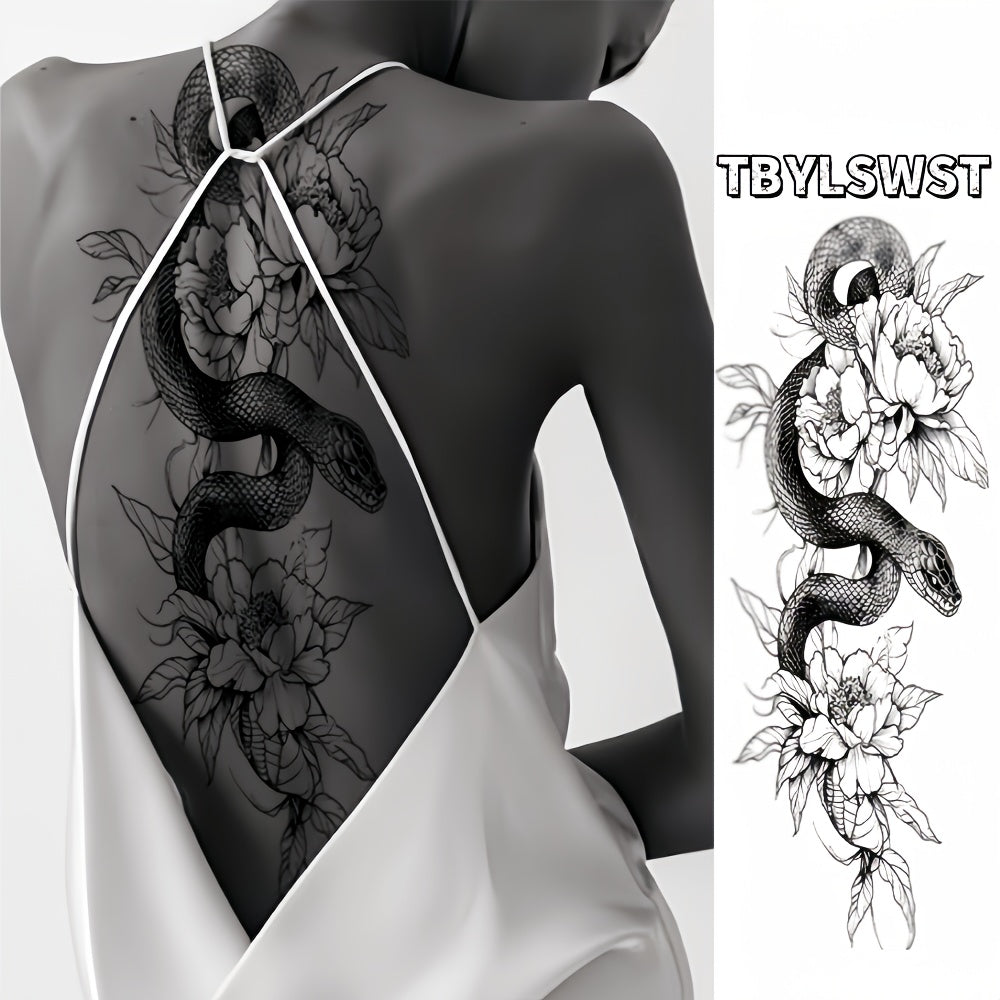 1pc Large size back. arm. Leg. Temporary tattoo stickers. flowers. Snake pattern. activities. party. Available during holidays