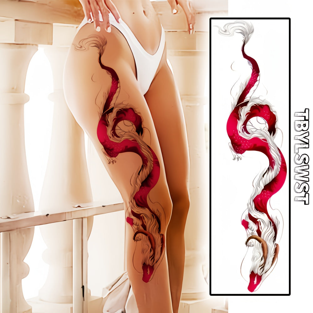 1pc New Large Size Red Dragon Sexy Women's Temporary Tattoo Stickers, Red Dragon Charming Waterproof Half Permanent Tattoo Stickers for Arms and Legs