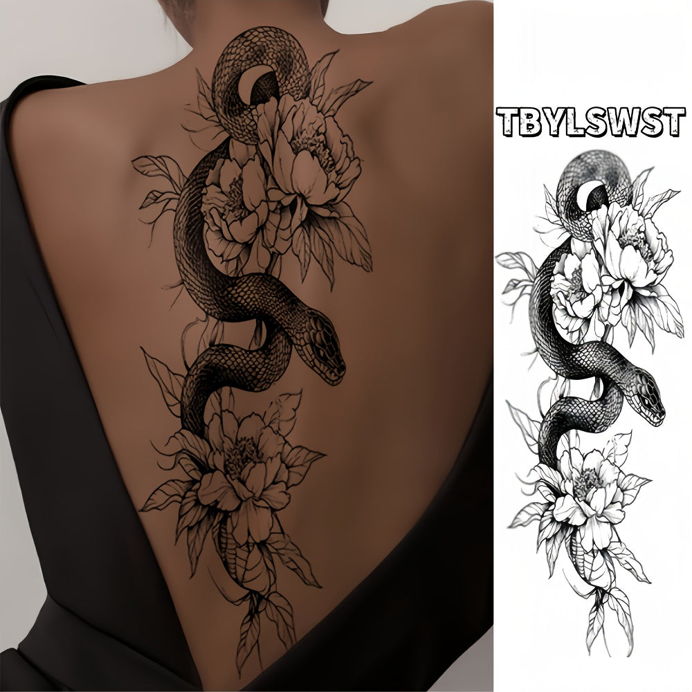 1pc Large size back. arm. Leg. Temporary tattoo stickers. flowers. Snake pattern. activities. party. Available during holidays