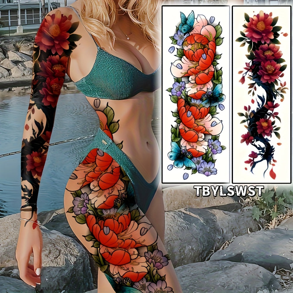 2pcs Large size flower painting temporary tattoo stickers Arm Legs Waterproof tattoo sticker on the buttocks Activity Festivals Party scene usage