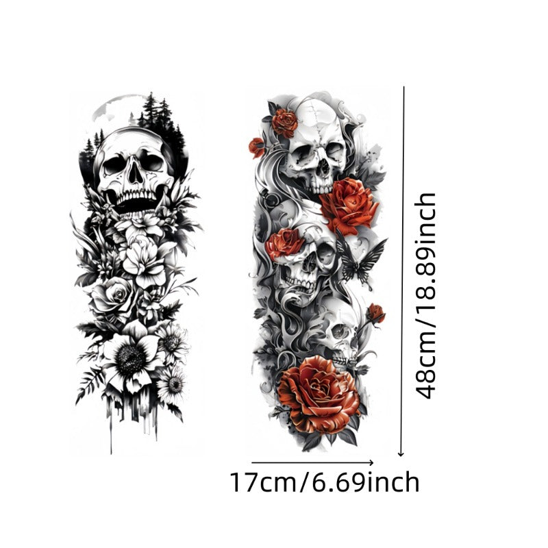 2pcs Large sized floral skeletons Paint temporary tattoo stickers Arm Legs Waterproof tattoo sticker on the buttocks Activity Festivals Party scene usage