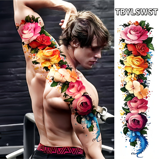 1pc Large size feather flower painting temporary tattoo sticker Arm Legs Waterproof tattoo sticker on the buttocks Activity Festivals Party scene usage